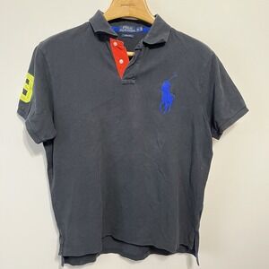 Polo Ralph Lauren Big Pony Polo Shirt Mens XL Black Blue Pony Custom Fit Rugby